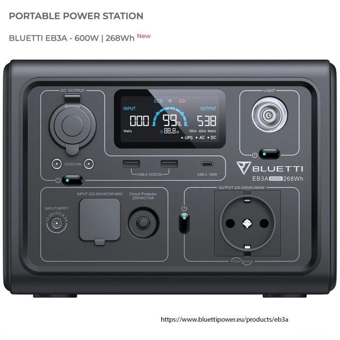 Зарядна станція Bluetti EB3A 600 W 268 Wh