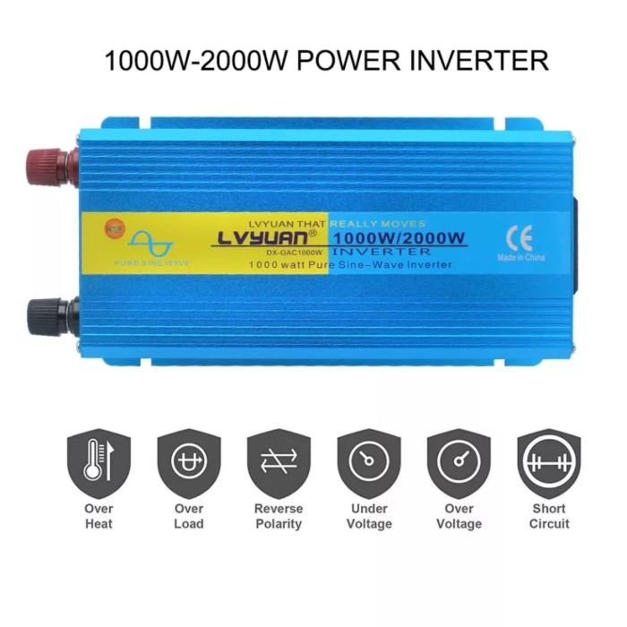 Інвертор / перетворювач напруги 12 - 230V 1000W / 2000W (чиста синусоїда)